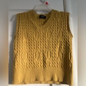 Cider Yellow V-Neck Cable Knit Sweater